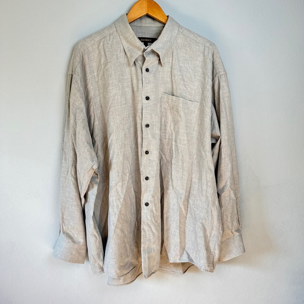 Bachrach Mens Grey 100% Cotton Long Sleeve Button Down Shirt XXL
